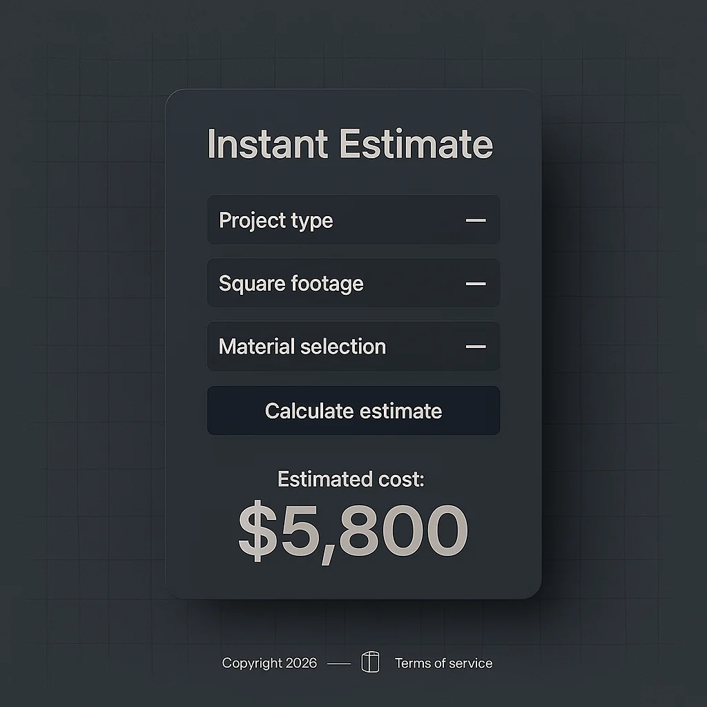 Contractor website with embedded calculator showing instant estimate v2